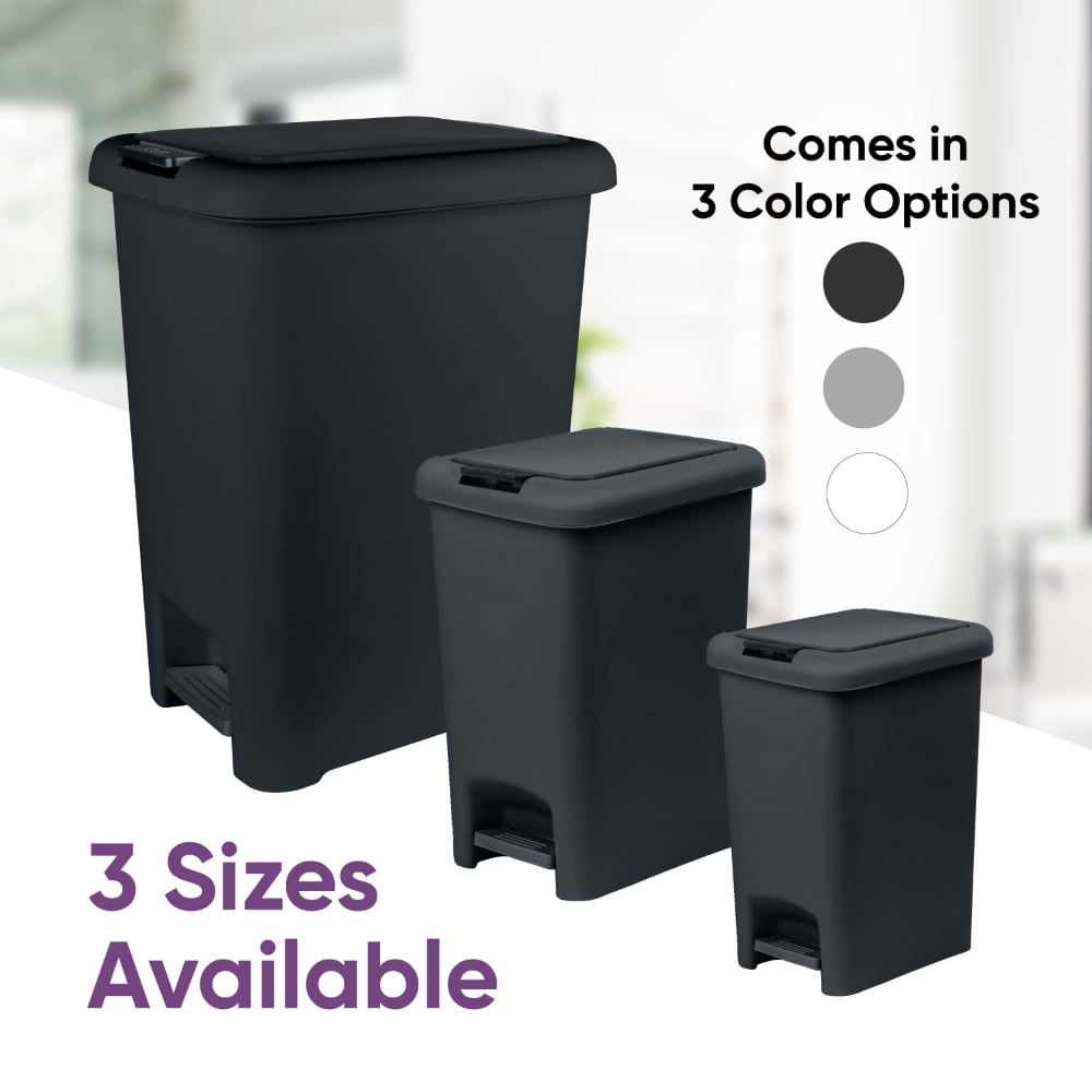 Superio 10L Slim Step & Push Trash Can - Dual Opening, Compact Design (10.63"x7.68"x13.53") - Black