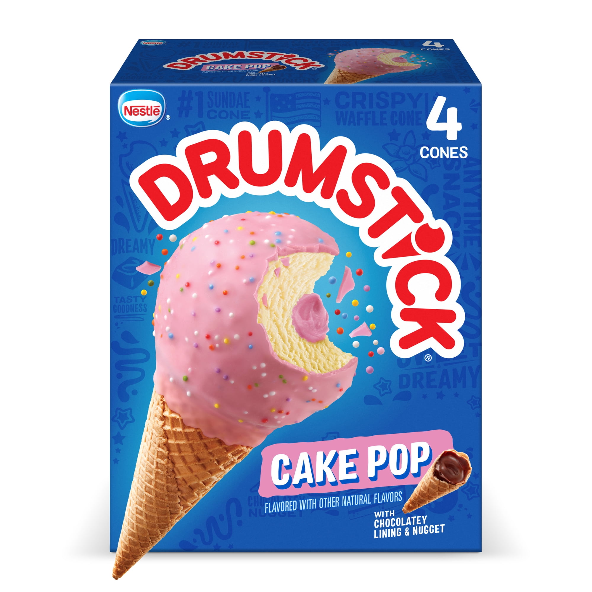 Drumstick Smooth Cake Pop Ice Cream Cones 18.4 oz, 4 Count Box