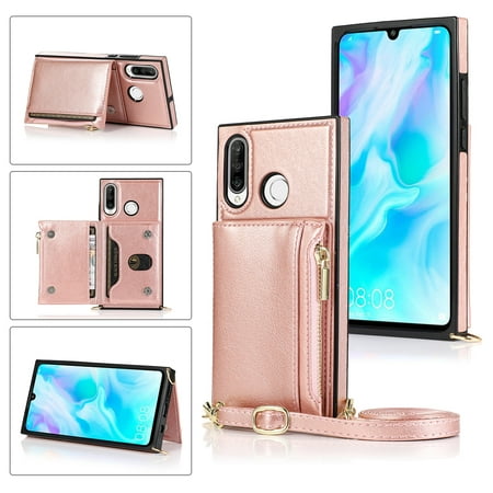 For Huawei P30 Lite Square Zipper Wallet Bag TPU+PU Back Cover Case with Holder & Card Slots & &