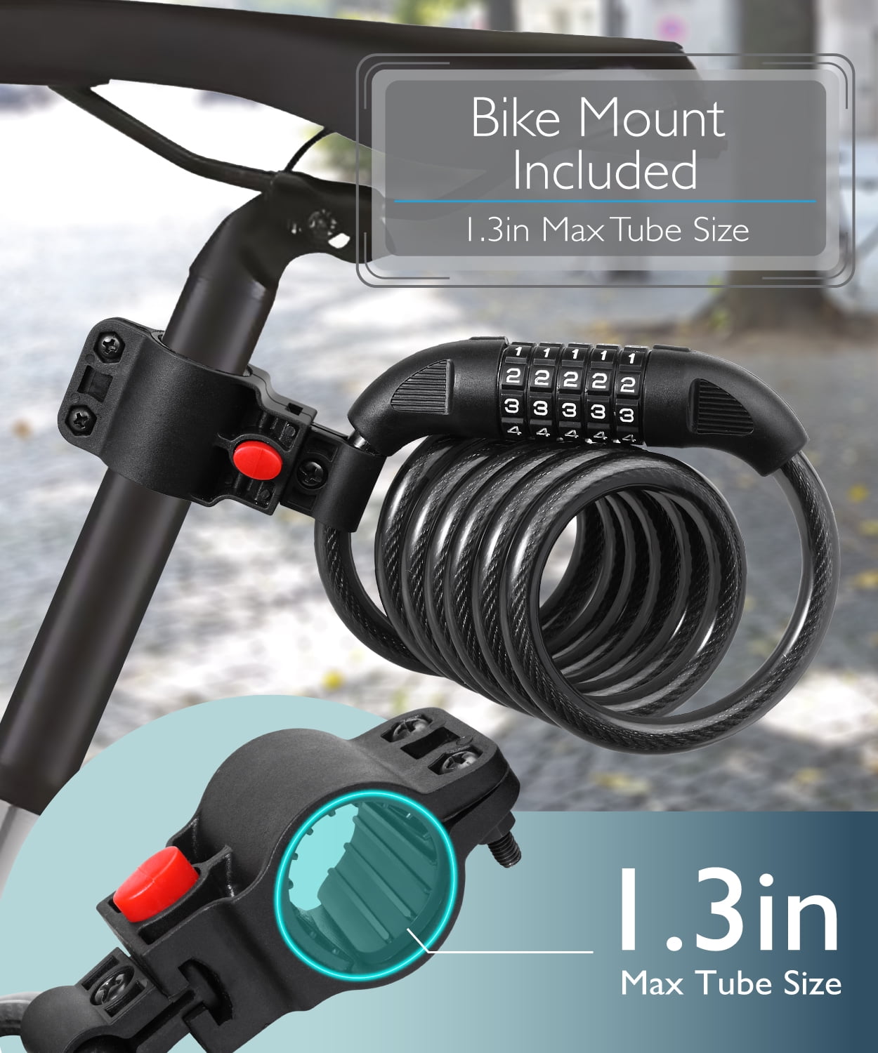 vilobyc Bike Lock 5-Digit Combination Lock Core Steel Wire Bike Lock Security /& Portable Bicycle Locks 4 Feet x 1//2 inch