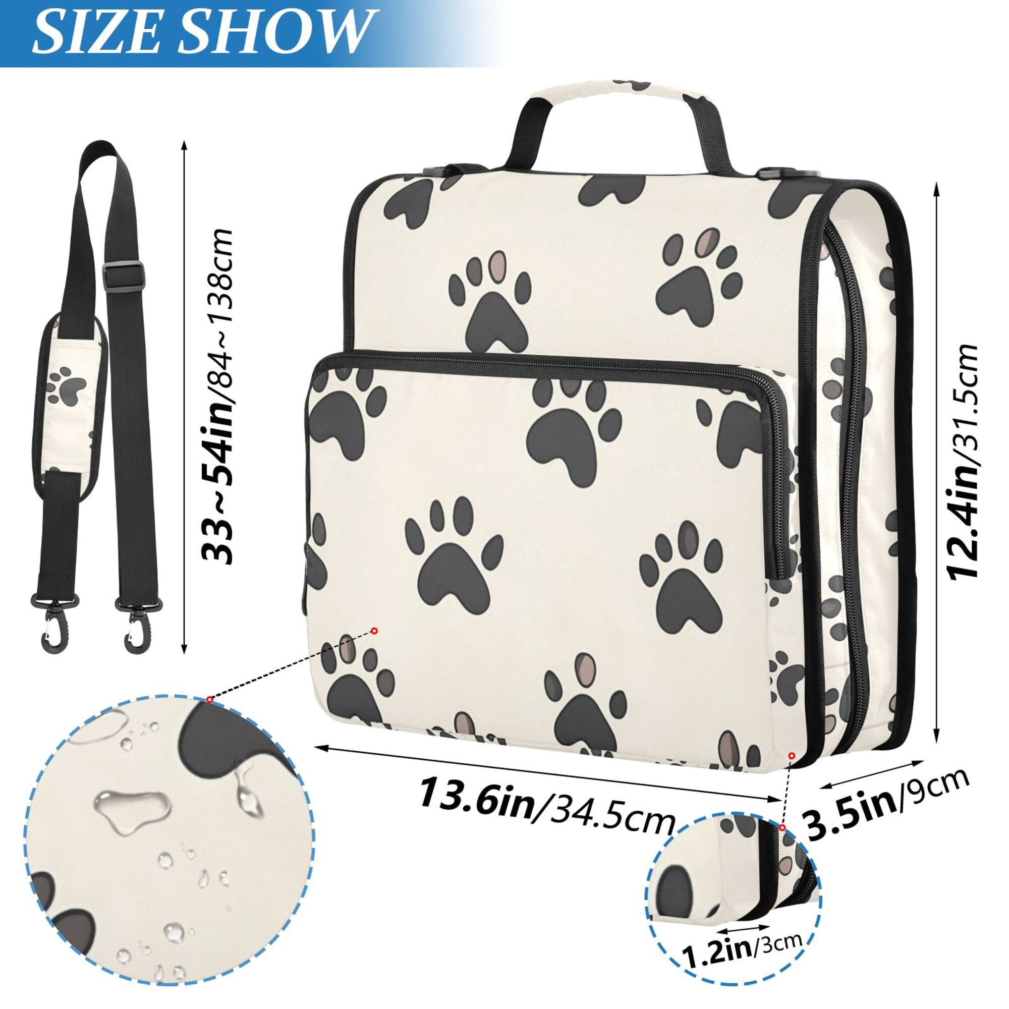FORMRS Zipper Binder with Shoulder Strap 2-inch Ring 500 Sheet Capacity File Bag, Cute Cat Paw