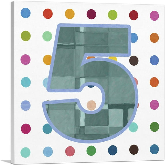 ARTCANVAS Fun Polka Dots Number 5 Five Numeral Canvas Art Print - Size: 26" x 26" (1.50" Deep)