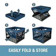 CleverMade Collapsible Eco Plastic Milk Crate, Folding Storage Bin, 6.6 gal, Ocean Navy