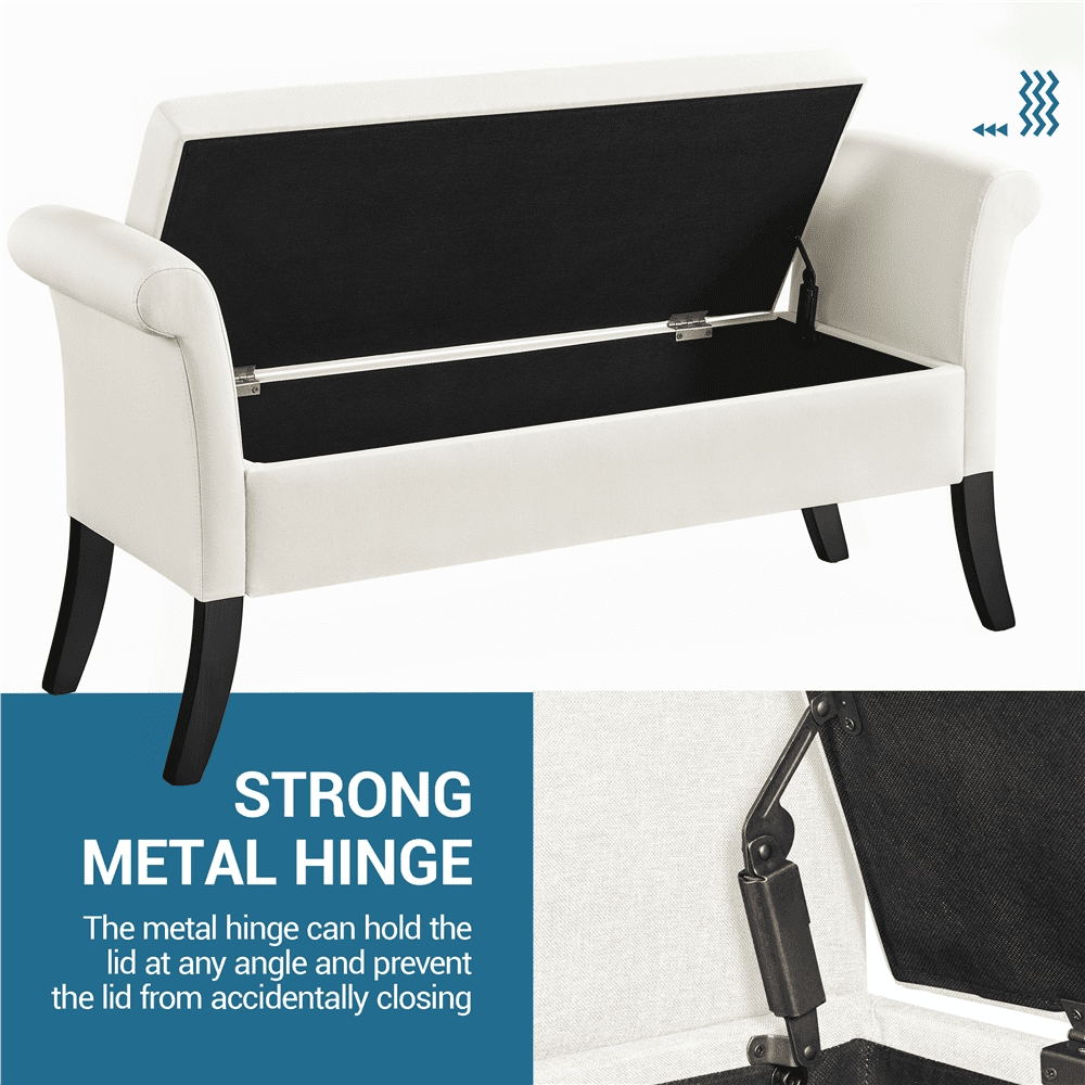 Yaheetech Modern Fabric Tufted Storage Bench Cushioned Ottoman Bench with Rolled Arms, Fresh White