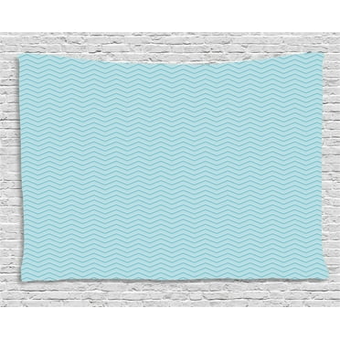 Vintage Blue Tapestry, Horizontal Chevron with Four Lines Retro Style Zigzag Pattern Print, Wall Hanging for Bedroom Living Room Dorm Decor, 80W X 60L Inches, Baby Blue and White, by Ambesonne