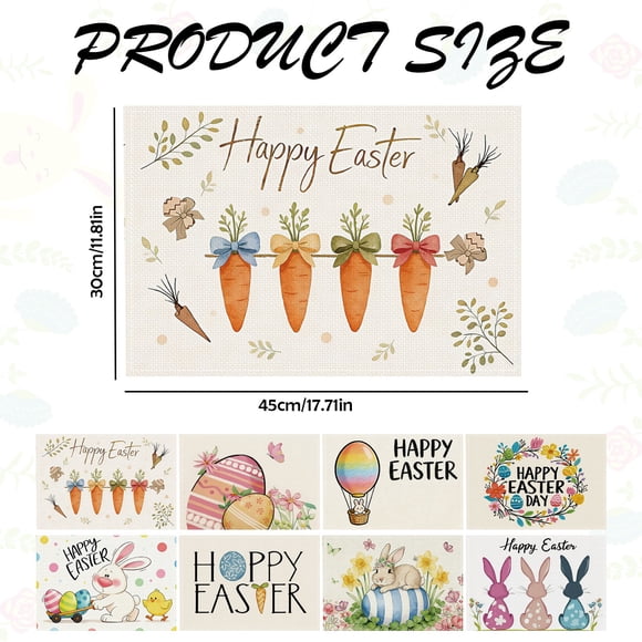 BINGLI Bunny Rabbit Butterfly Eggs Flowers Easter Placemats Set of 4, 12x18 Inch Seasonal Spring Holiday Table Mats for Party Kitchen Dining Decoration