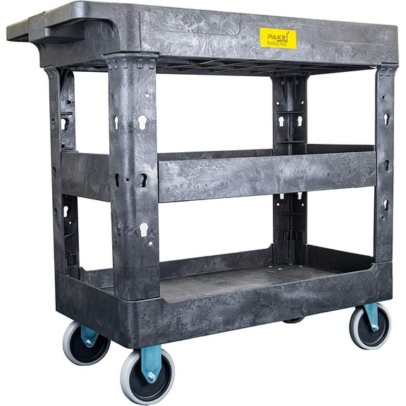 550lb Capacity Heavy Duty Plastic Utility Cart L x W with Handle 3 Shelves Pake Handling Tools