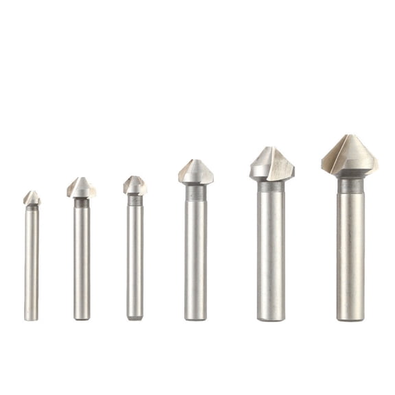 SENRISE 6 PCS 3 Flutes 90 Chamfering Knife Chamfer Cutter Mill Drill Set Countersink Drill Bits Universal