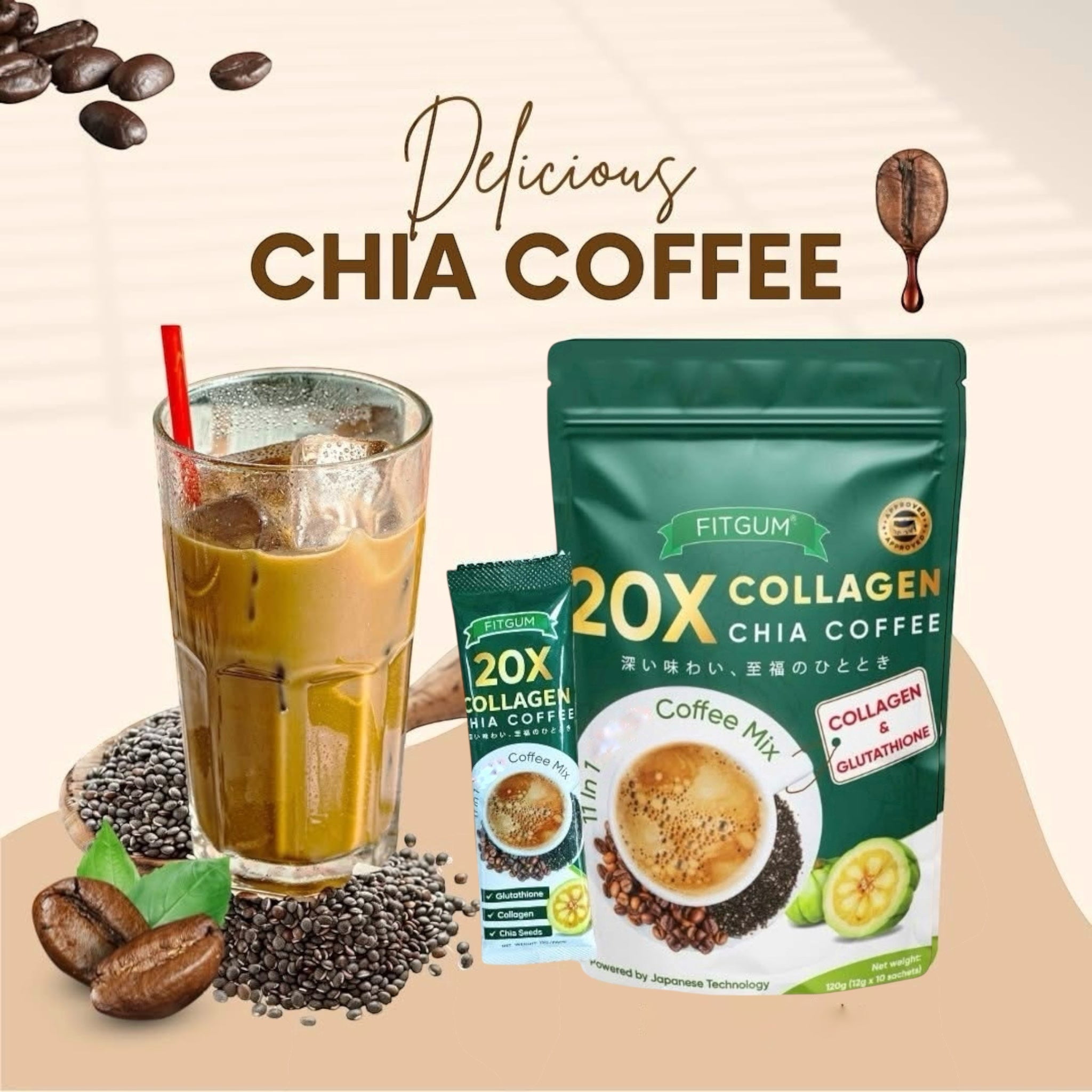 コーヒー SAKURA only/ 20X COLLAGEN COFFEE10pack Amazon.com : 2 Packs FIT GUM Collagen Chia Coffee - 11 in 1