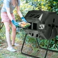 thumbnail image 4 of 42GAL Dual Chambers Composter, Rotating Compost Tumbler Bin with Sliding Doors, Metal Stand, Black Resin Heavy-Duty Composting Tumbler, 36’’H, 4 of 10