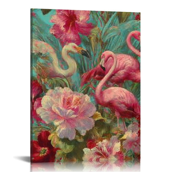 RKSupls Flamingo Canvas Wall Art, Canvas Prints Wall Art for Living Room Bedroom Stairway Office, Art Print Painting for Home Decorations,12x16in