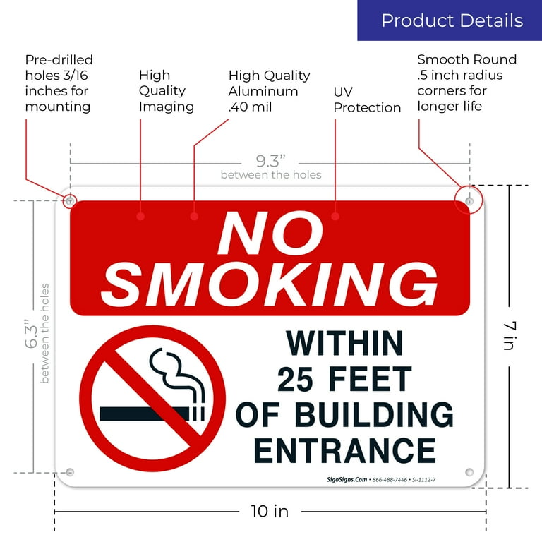 No Smoking Within 25 Feet Of Building Entrance Sign, No Smoking Sign, - Walmart.com for Free Printable No Smoking Within 25 Feet Signs
