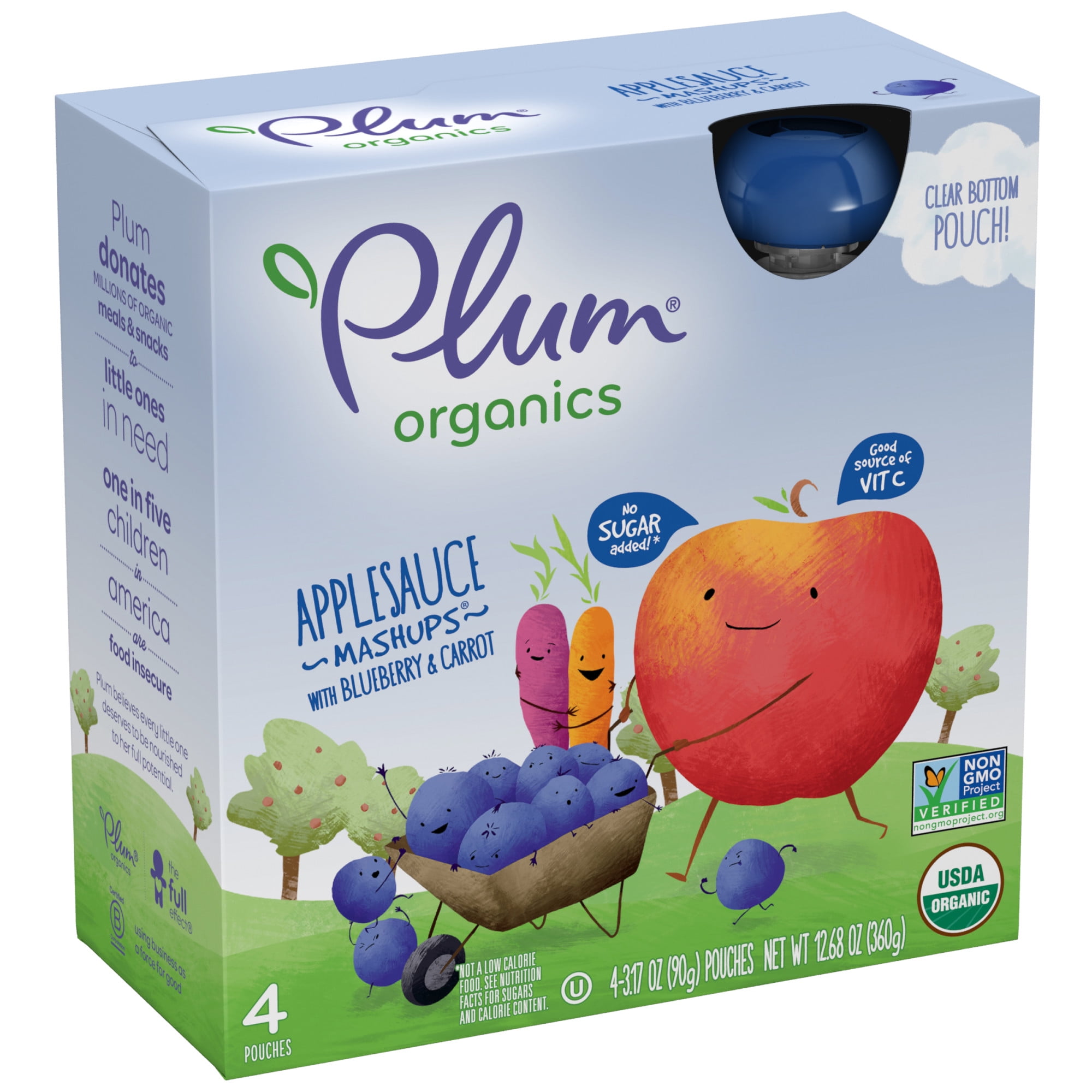 Plum Organics Applesauce Pouches, Blueberry Carrot 3.17 oz, 4 Pack