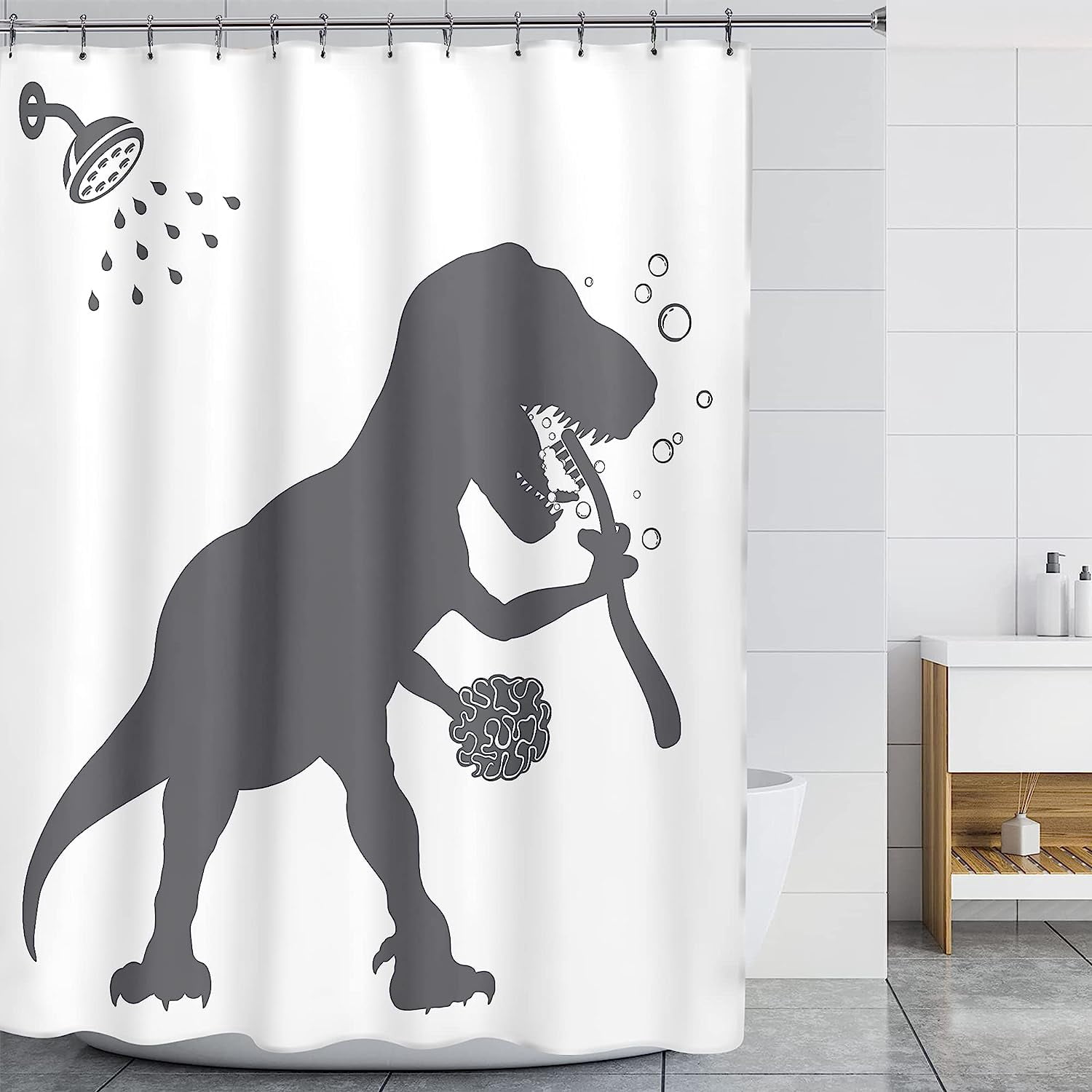 JOOCAR Funny Dinosaur Polyester Shower Curtain with 12 Hooks for Kids Boy 72"x72" inch