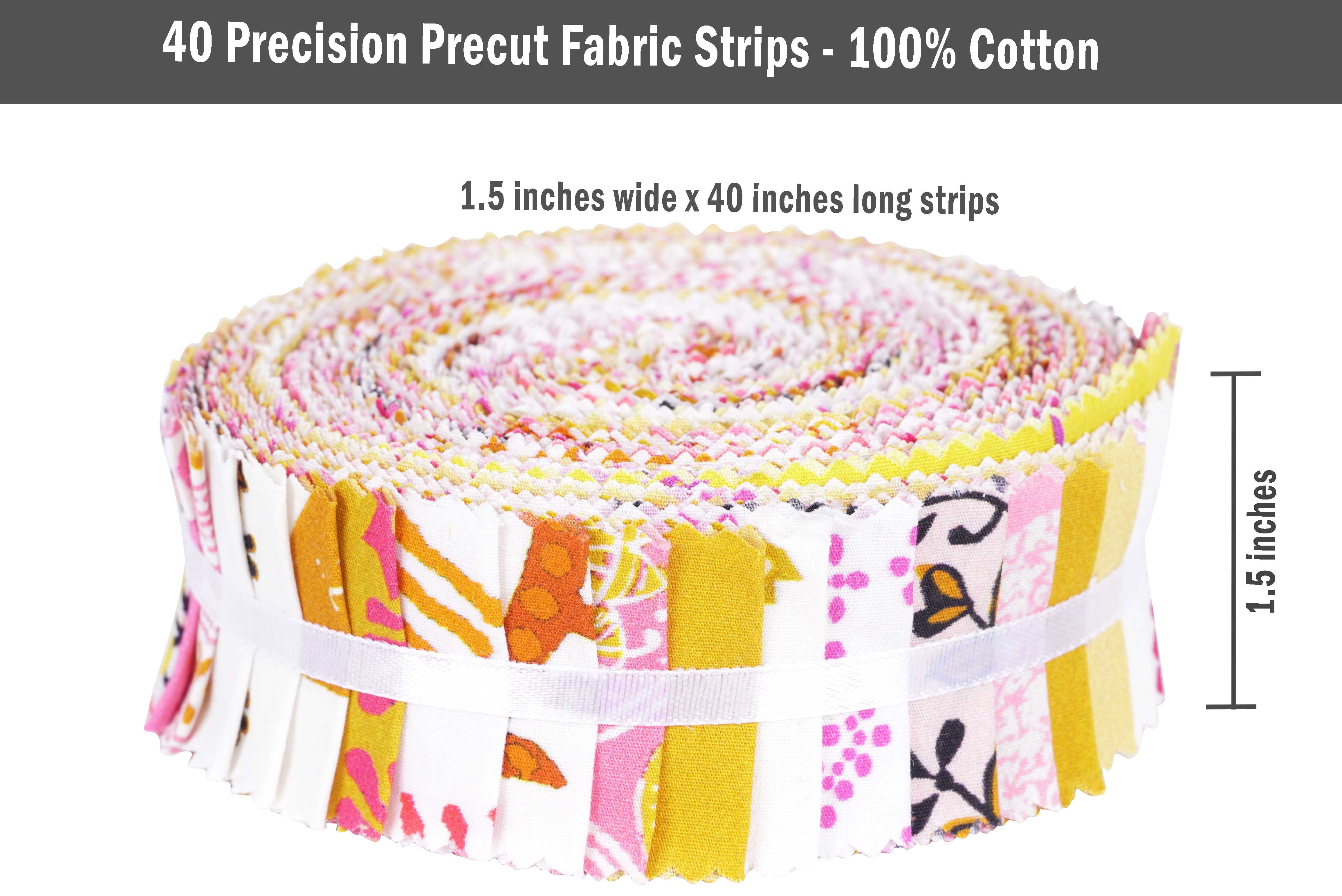 Soimoi 40Pcs Block Print Precut Fabrics Strips Roll Up 1.5x42inches Cotton Jelly Rolls For Quilting - Light Pink