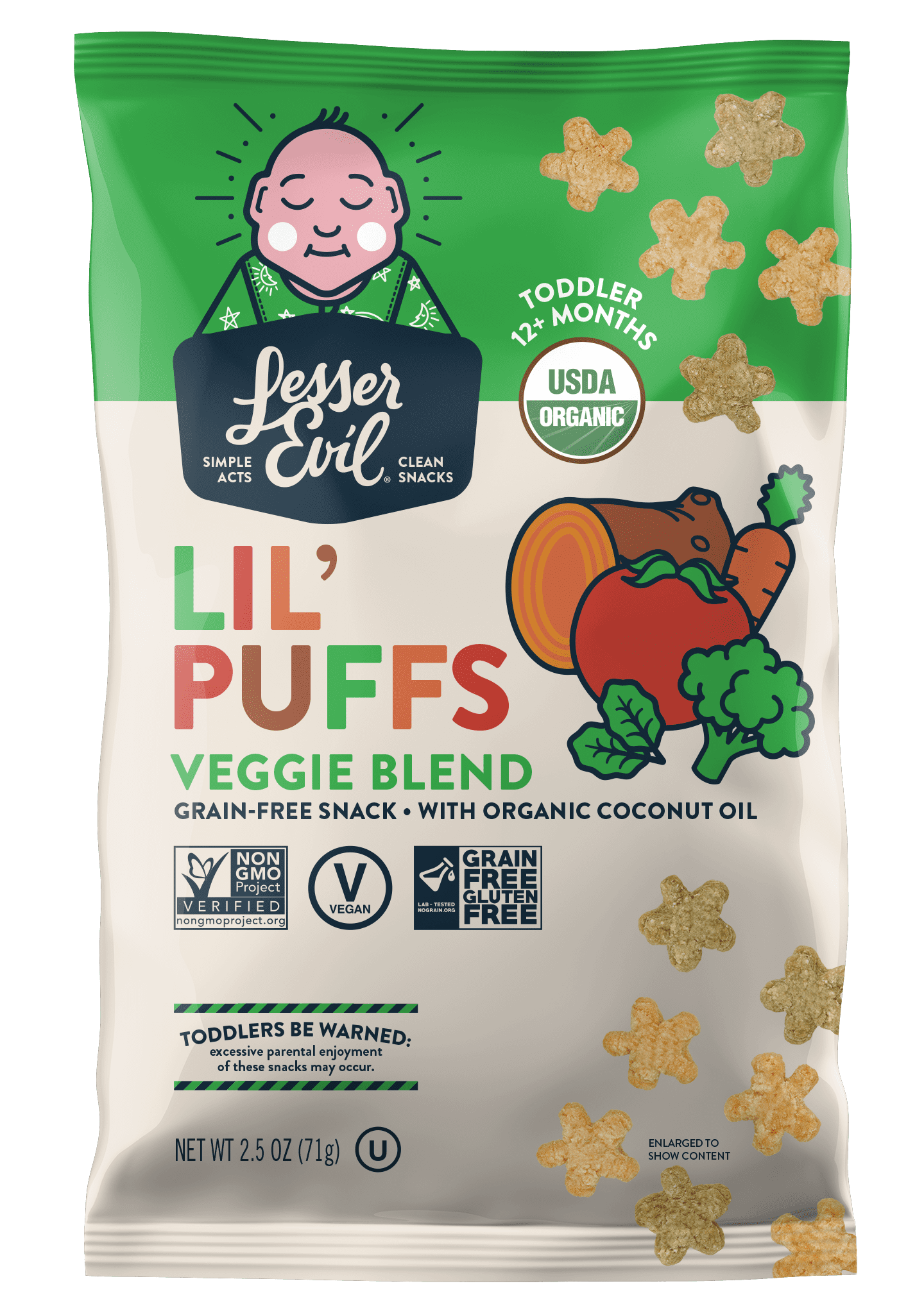 LesserEvil Organic Lil' Puffs, Veggie Blend, 2.5 oz