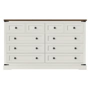 White Dresser for Bedroom with 10 Drawers Farmhouse Wood Dresser with Smooth Metal Rail,Antique White
