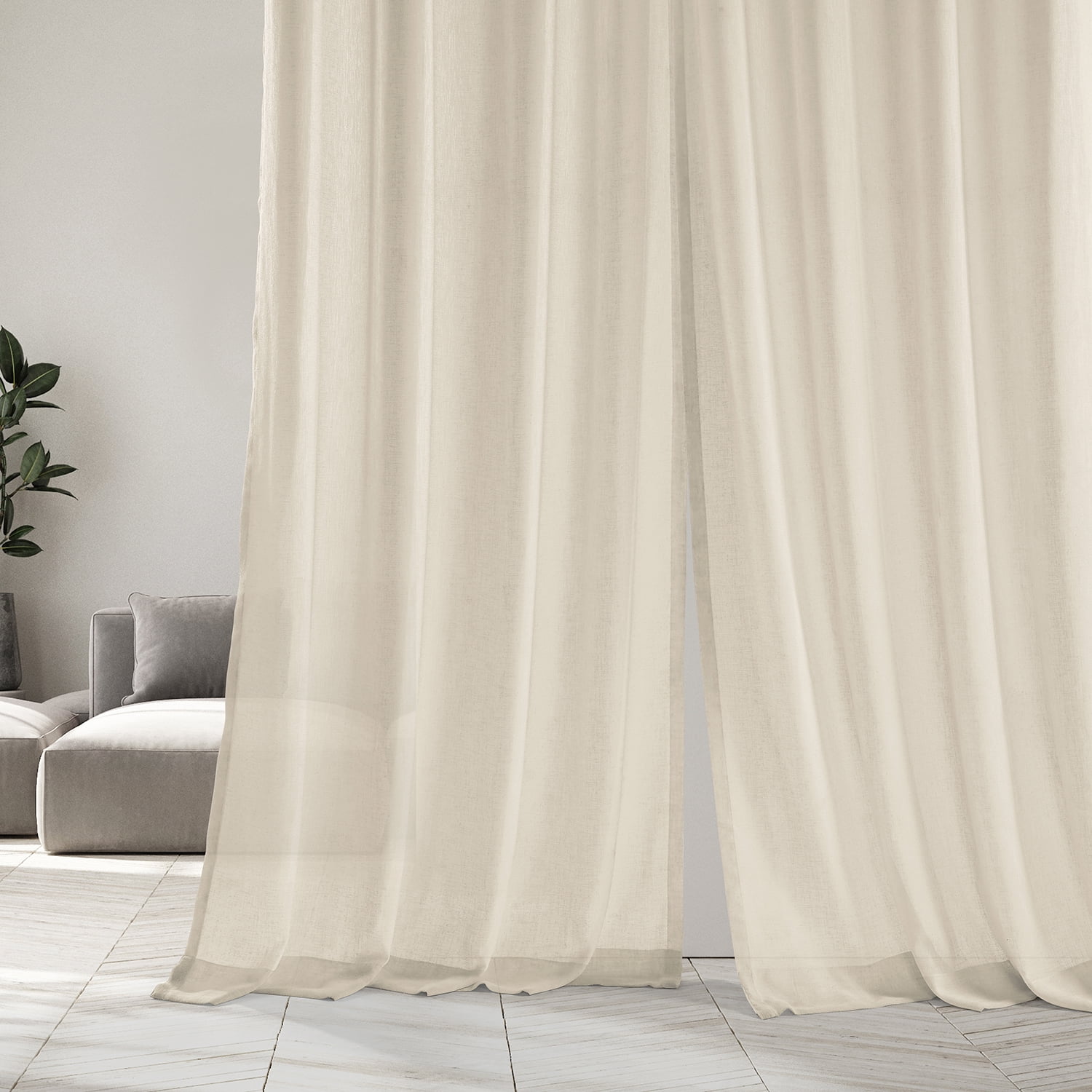 Cotton Seed Solid Faux Linen Sheer Curtain (1 Panel), Cotton Seed, 50W X 120L