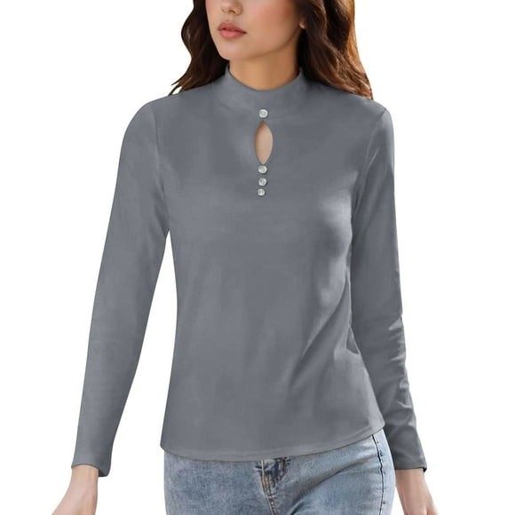 WRKEKC Long Sleeve Shirts for Women Solid Color Double Layer Thermal Round Neck Base Top with Insulating Fabric and Smooth Exterior for Sleek Layering