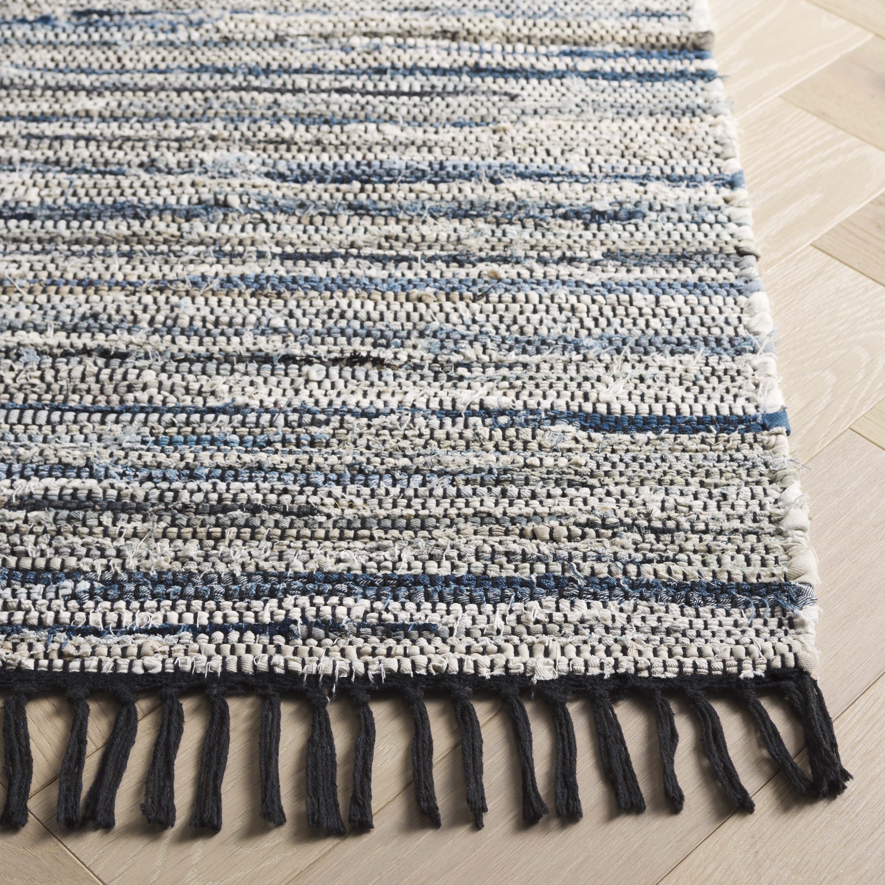 SAFAVIEH Rag Rug Lacework Distressed Area Rug, Light Blue/Black, 5' x 8'