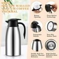 thumbnail image 3 of 2 Pcs Thermal Coffee Carafe Insulated Stainless Steel Coffee Carafe for Hot Liquid Vacuum Thermal Pot Creamer Pitcher Dispenser with Brushes Keeping Hot Water Milk(Silver,68 oz), 3 of 7