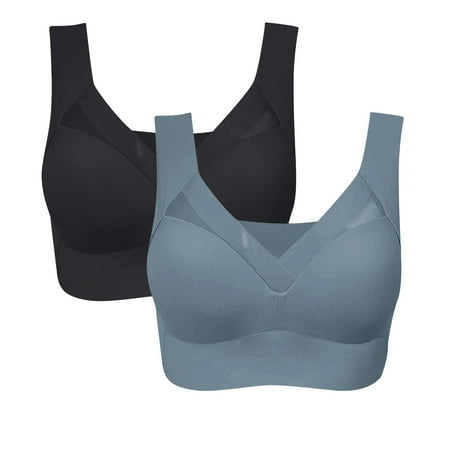 Clearance! SNOWSONG Bras for Women  2PCS Womens Seamless Ice Silk Bra Gathered Beautiful Back Bra Thin without Steel-ring Sport Underwear  Wireless Bra  Push up Bras 2pc Bronze XL