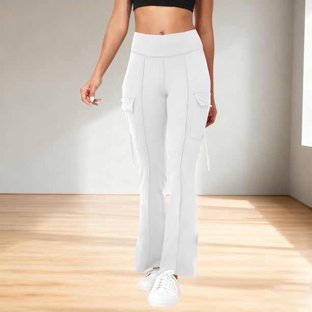 Pincandy Women's Solid Color High Waist Flared Yoga Pants - with Pockets, Casual Fit for Yoga & Daily Wear