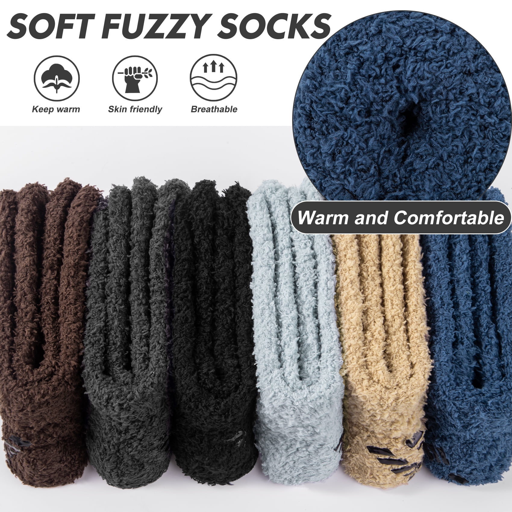 KOITHOT 6 Pack Men Fuzzy Socks Warm Winter Soft Fluffy Cozy Slipper Fleece Socks for Men