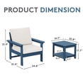 thumbnail image 4 of JUSTLET 3 Pieces HDPE Patio Furniture Set, Outdoor Patio Conversation Sets with Thick Cushion, 2 Armchair, 1 Side Table for Balcony, Backyard, Poolside, Porch, Navy Frame with Khaki Cushion, 4 of 8