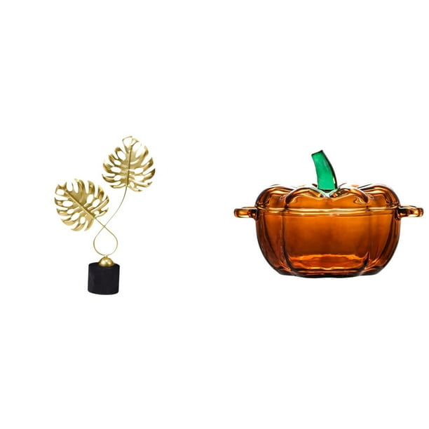 Figura De Calabaza De Cristal Con Hoja De Hierro, Estatua, Obra De Arte, Escultura Coleccionable, Adorno De Mesa, Plato, Tapa, Cuenco, Tarro De Galletas, Naranja, Inauguración De Casa, Armario