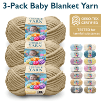 ComfiTime 3-Pack Super Bulky #6 Chenille Yarn – OEKO-TEX Certified, Soft Fluffy for Baby Blankets & Plush Toys, No Fray/Shedding, Crochet/Knitting/Amigurumi, 74 Yds/Skein, Machine Washable, Khaki