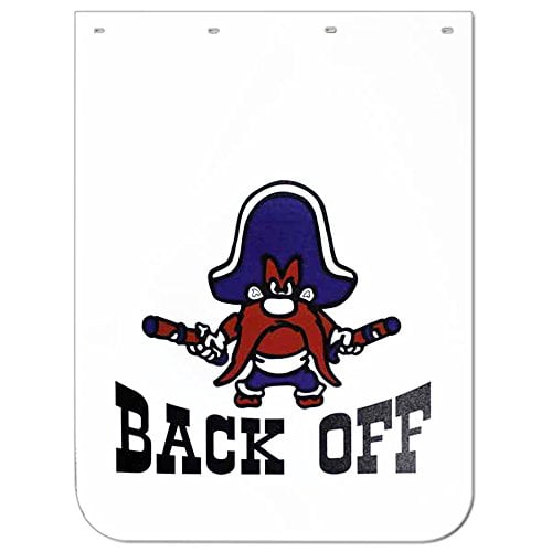 Yosemite Sam 24" x 30" "Back Off" Polyguard Semi Truck White Mud Flaps