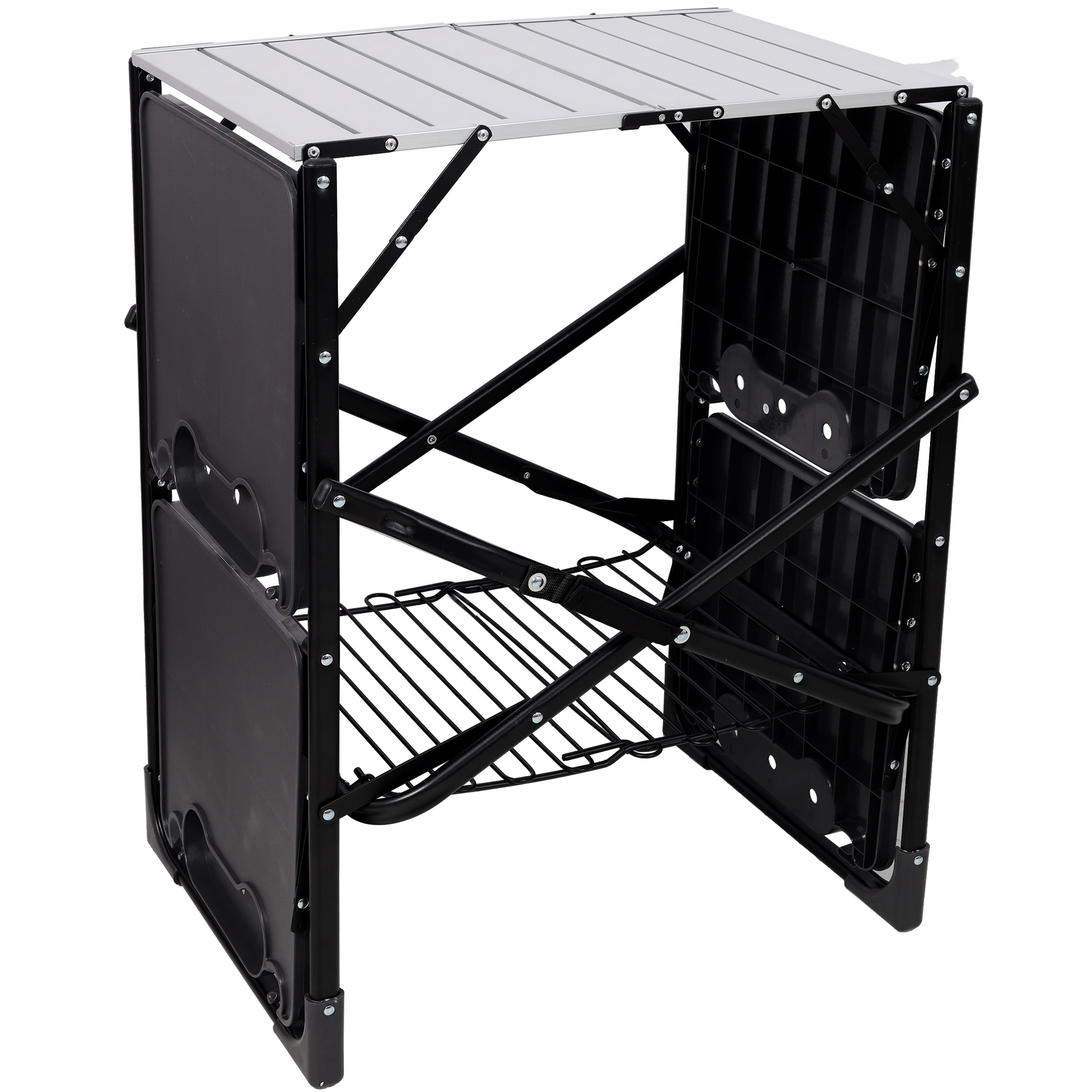 Folding Camping Kitchen Table - Portable Outdoor Cooking Station with Heat Resistant Top, 4 Side Tables, Storage Rack for Picnics & Camping Trips