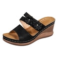 thumbnail image 5 of Rokment Womens Flower Wedges Dress Slippers Sandals 2026 Beach Summer Fashion Casual Boho Leather Platform Chunky High Heels Floral Slip on Slides for Woman Black Size 7, 5 of 6