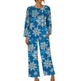 thumbnail image 6 of Womens Christmas Pajama Sets Fashion Printed Round Neck Long Sleeve Elastic Waist Pants Soft Lounge Sleepwear Set Blue M, 6 of 6