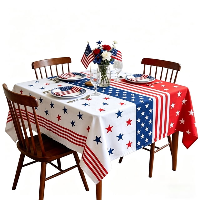 Mantel patriótico con bandera americana cubierta de microfibra cepillada para barbacoa del 4 de julio en la fiesta del Día de los Caídos, uso en interiores o exteriores, en varios tamaños