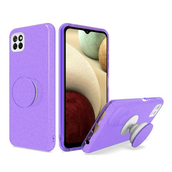X-Cover for Samsung Galaxy A22 5GGlitter Sparkle Slim Bling Hybrid Protective with Round Stand Shockproof Soft TPU Rubber  Phone Case for Galaxy A22 5G - Purple