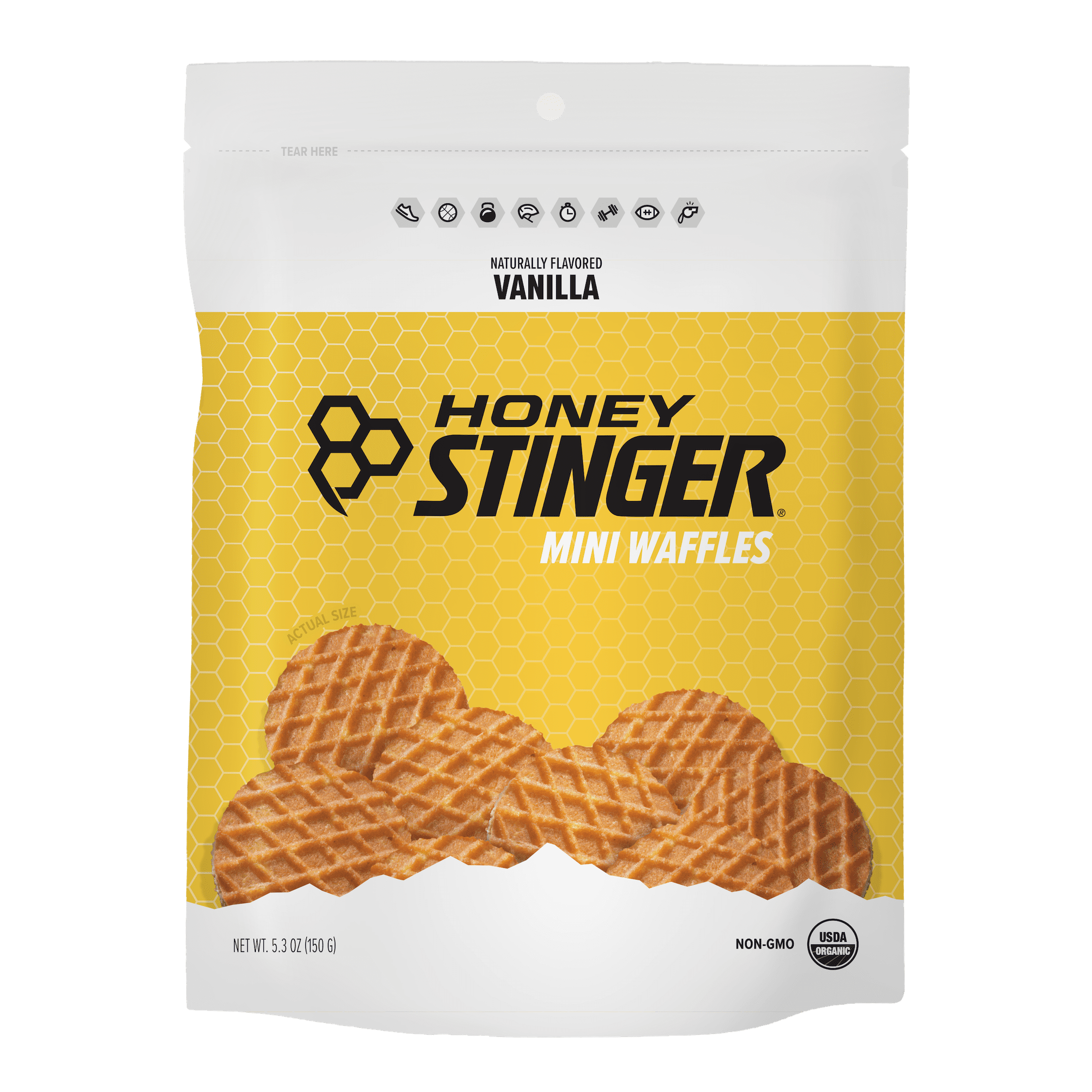 Honey Stinger, Organic Healthy Snack Mini Waffles, Vanilla, 5.3 oz Bag