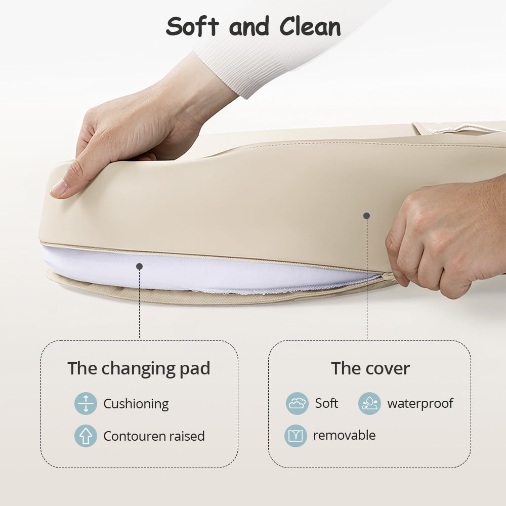 Baby Changing Pad, Caveen Wipeable Baby Changing Station for Diaper Change and Dresser, with Waterproof PU Cover and Non-Slip Bottom, Portable, Beige