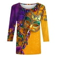 thumbnail image 4 of REORIAFEE Womens Shirts Mardi Gras Mask Prints 3/4 Sleeve Shirts Round Neck Carnival Fancy Tees Theme Party Fashions Tops Loose Blouse Blue L, 4 of 5