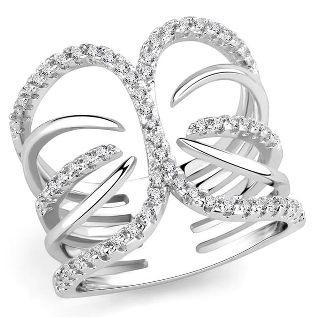 Bague en Laiton Rhodié pour Femmes avec Grade AAA CZ en Transparent - Taille 5