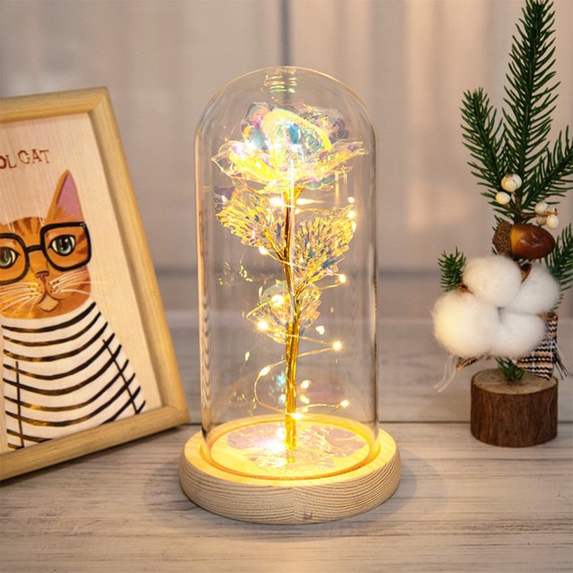 Rose Light Artificial Gold Foil Galaxy Rose Lámpara con 3 modos de iluminación LED Rose Flowers en vidrio Regalos con pilas para mujeres Niñas para bodas Día de la madre Día de San Valentín Muyoka Hogar