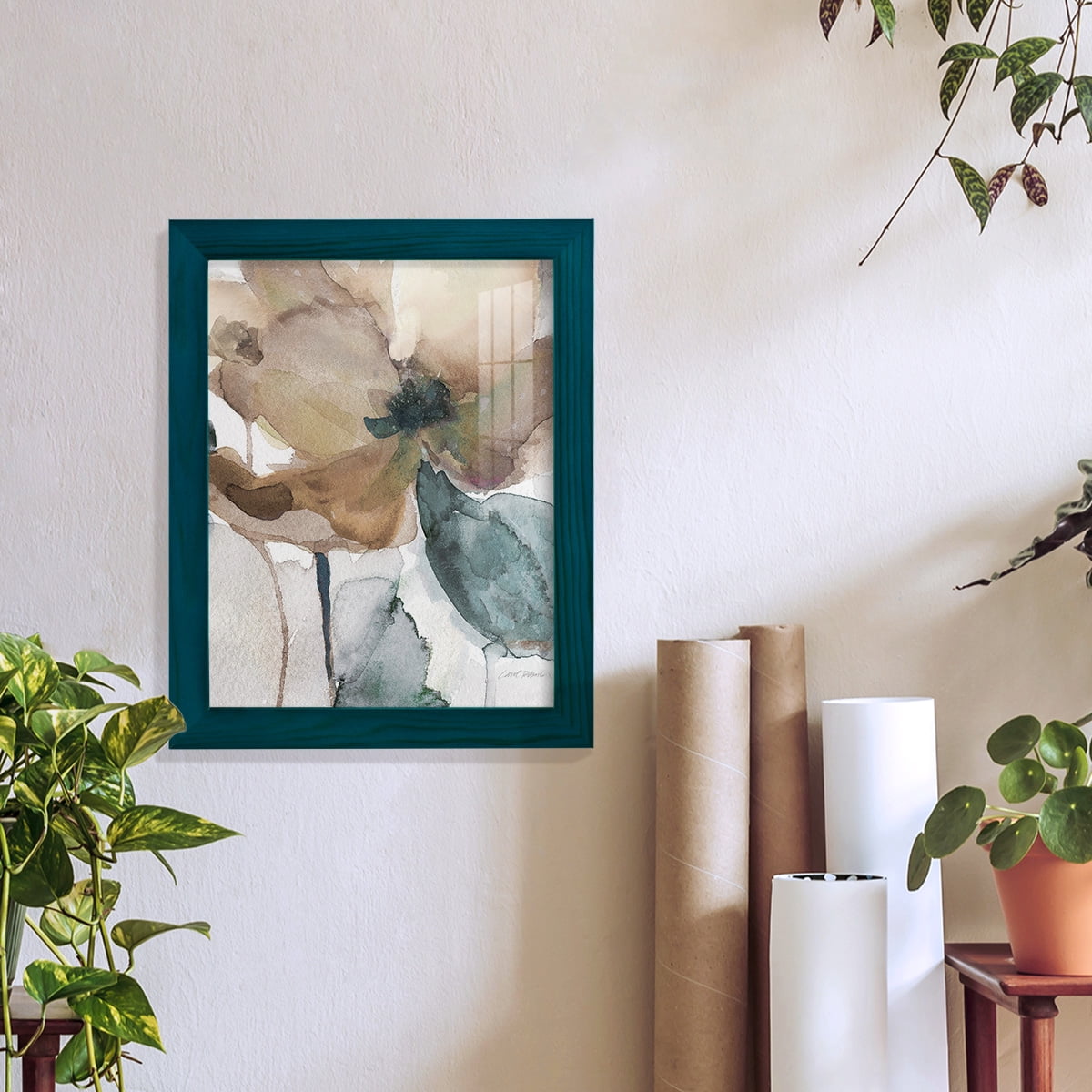 Watercolor Poppy I -Framed Print w/glass-Ocean Blue