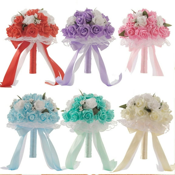 XMMSWDLA Wedding Bouquets for Brides or Bridesmaids Crystal Silk Roses Bridal Bridesmaid Wedding Hand Bouquet Artificial Fake Flowers