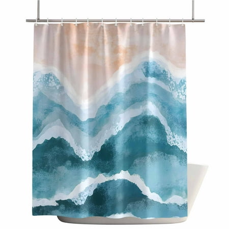 Shower Curtains for Bathroom-36"x72",Boho Gradient Ocean Sea Wave Waterproof Bath Curtain Grommet Shower Curtain Set with Hooks,Seaside Coastal Scene Hawaii Washable Bath Accessories
