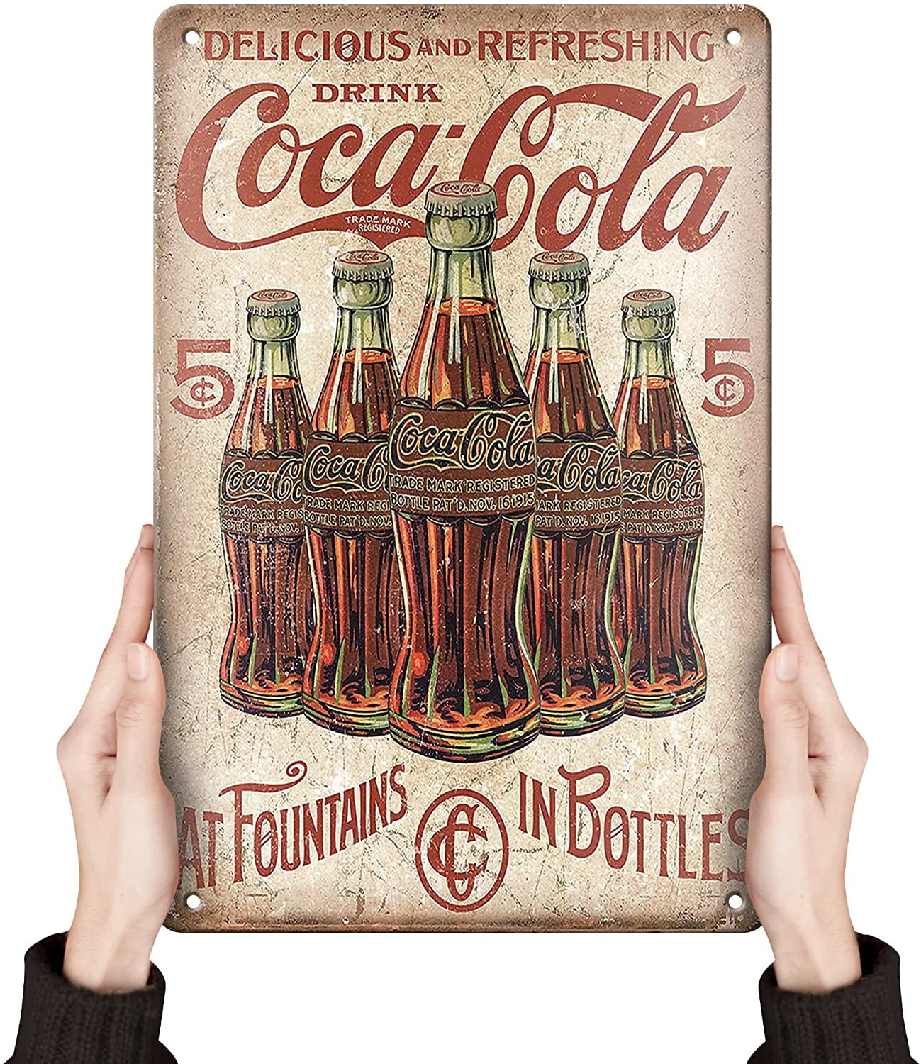 Tin Sign Vintage Coca-Cola Wooden Background With Pinup Girl 