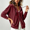thumbnail image 5 of Velvet Long Sleeve Cardigan Hoodies Women Button Womens Hood Shirts Red M, 5 of 9