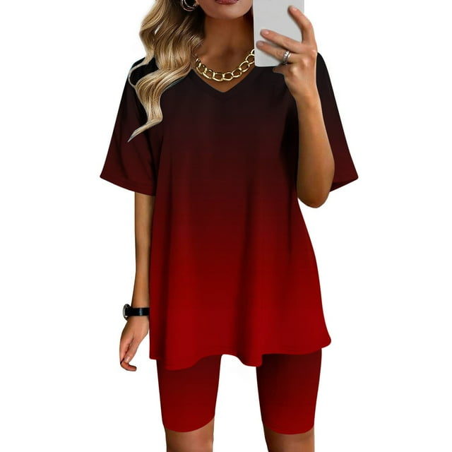 Ensembles pour Femmes 2 Pcs Tenues Mode Blouse Col en V Manches Courtes Hauts Shorts Ensemble Décontracté Ensembles Deux Pièces pour Femmes en Liquidation