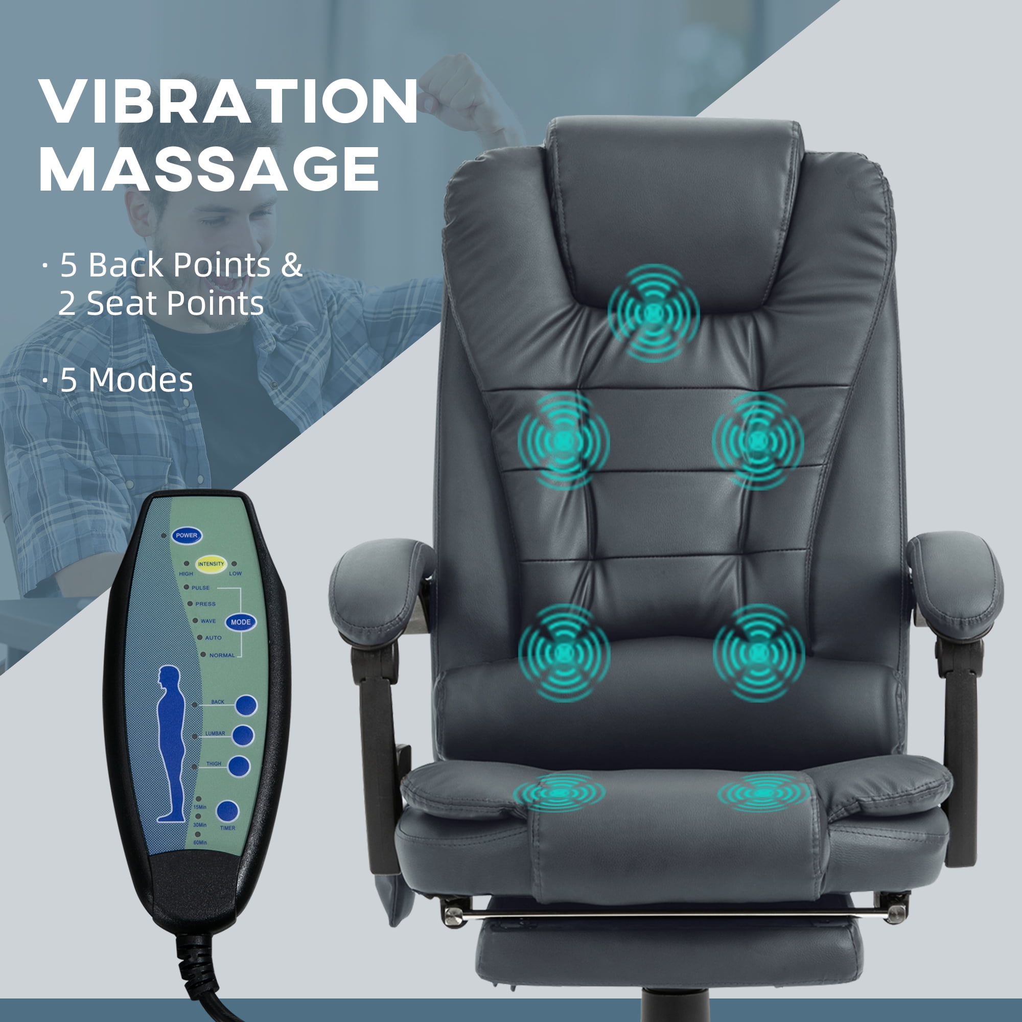 Vinsetto 7-Point Vibrating Massage Office Chair with High Back Blue