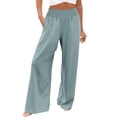 thumbnail image 2 of Blue Women's Casual Pants, Women Linen Palazzo Pants Wide Leg High Waist Summer Casual Boho Trousers Travel Vacation Outfits,Women's Casual Pants 3XL, 2 of 4